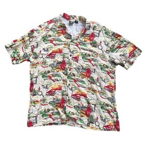 Vintage Guess Jeans Mens Large Rayon Japanese Geisha Mt Fuji Print Camp Shirt L
